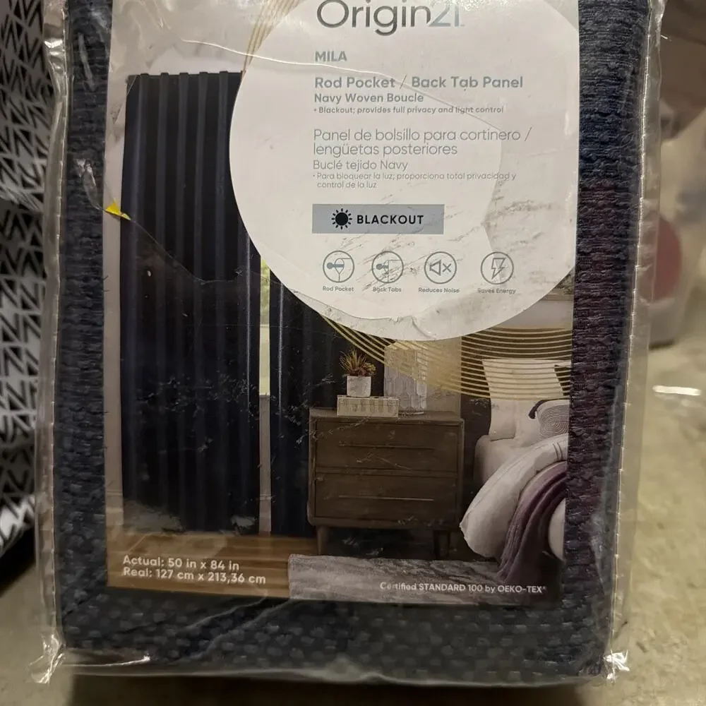Origin 21 84-in Navy Blackout Thermal lined Back tab Single curtain panel